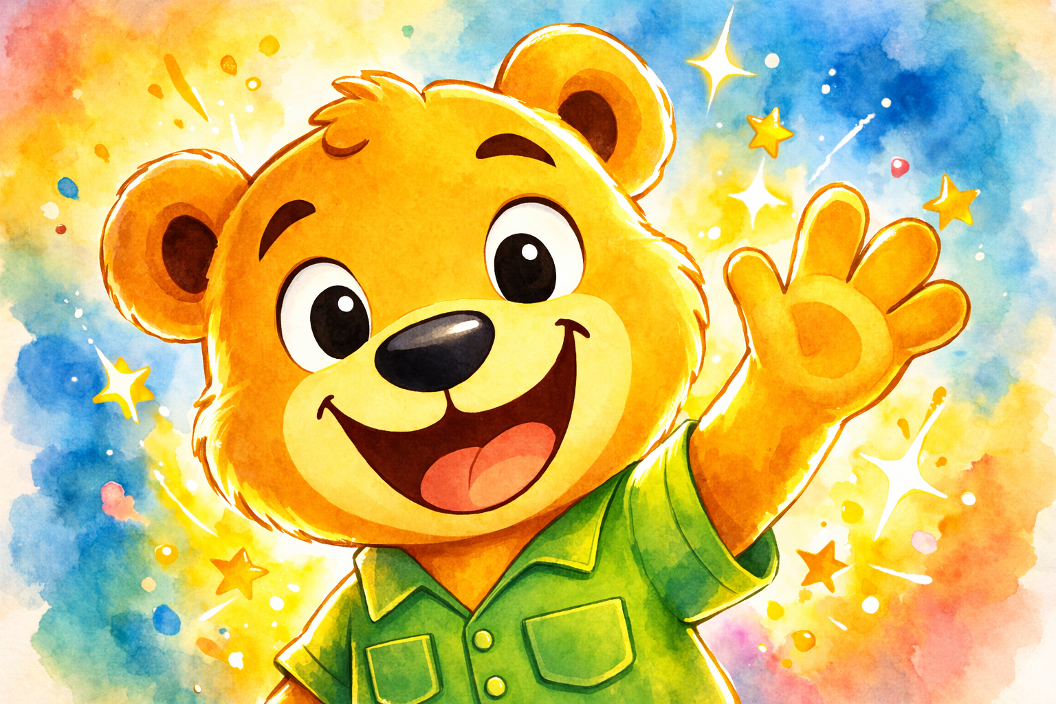 Woofie smiling and waving at you